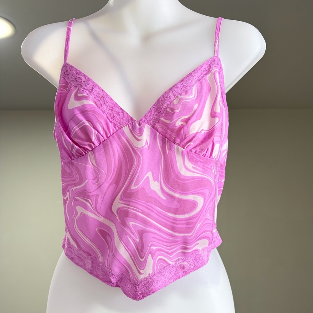Wild Fable Spaghetti Pink and White Swirl Chemise crop top